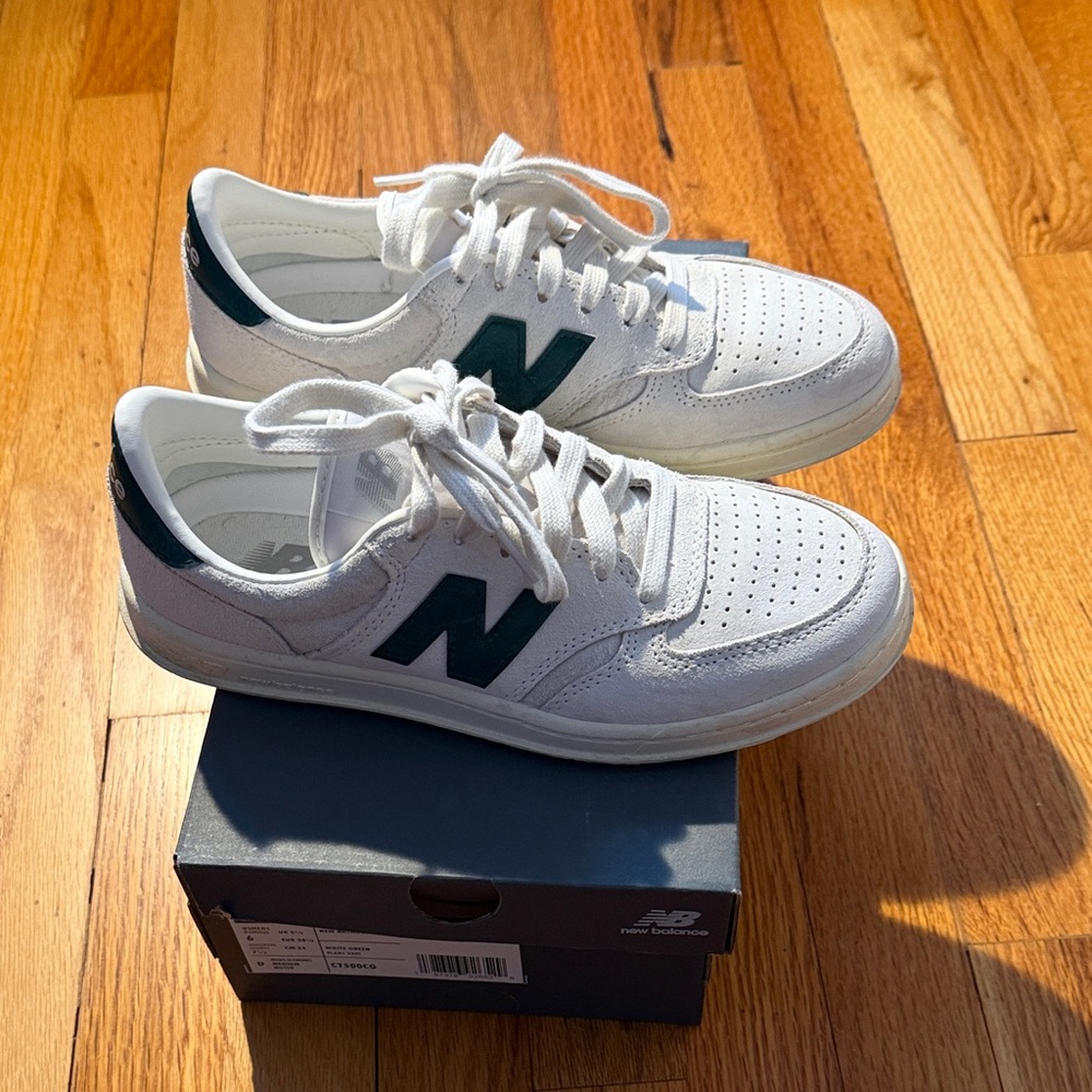 New Balance White and Dark Green Sneakers